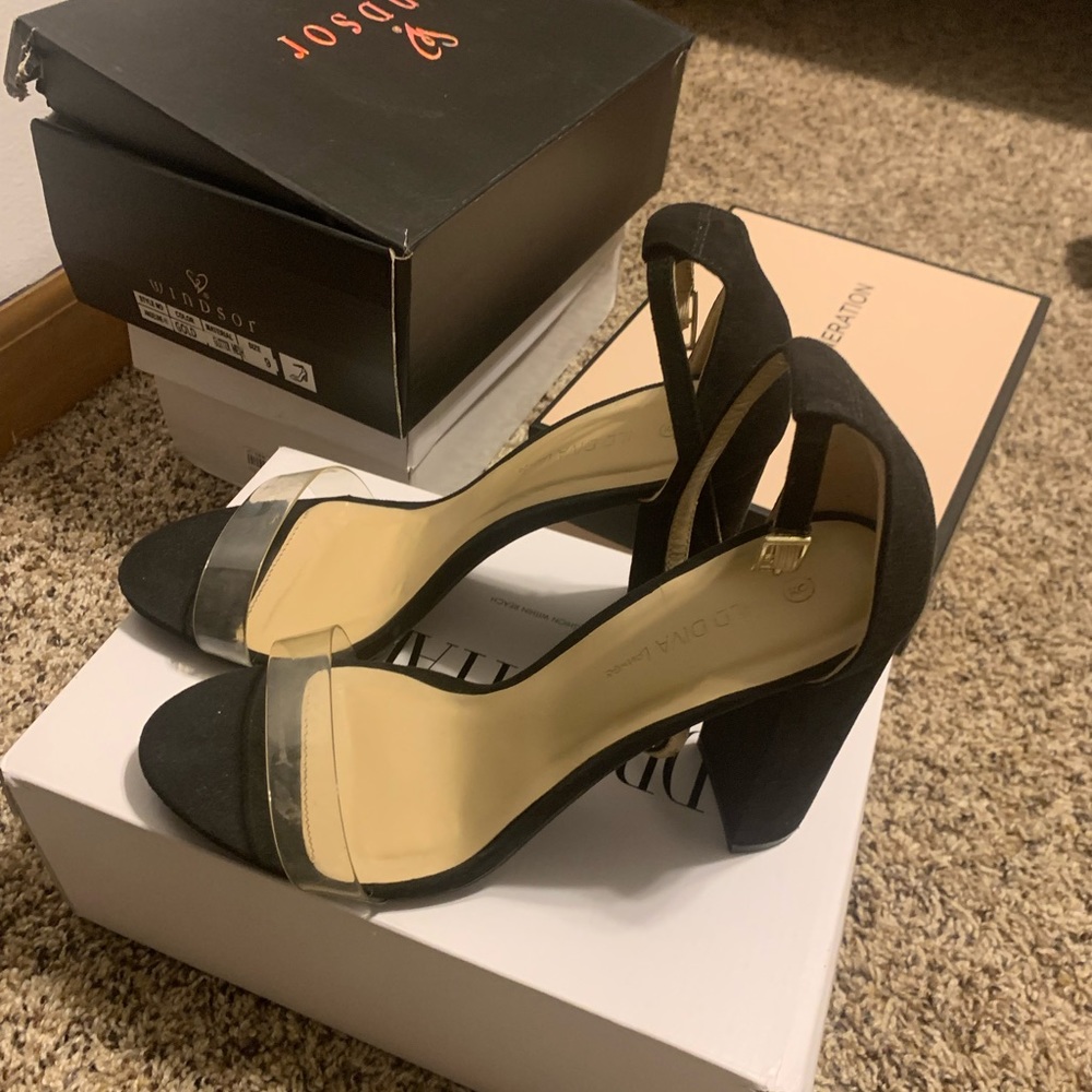 Black with clear strap heels